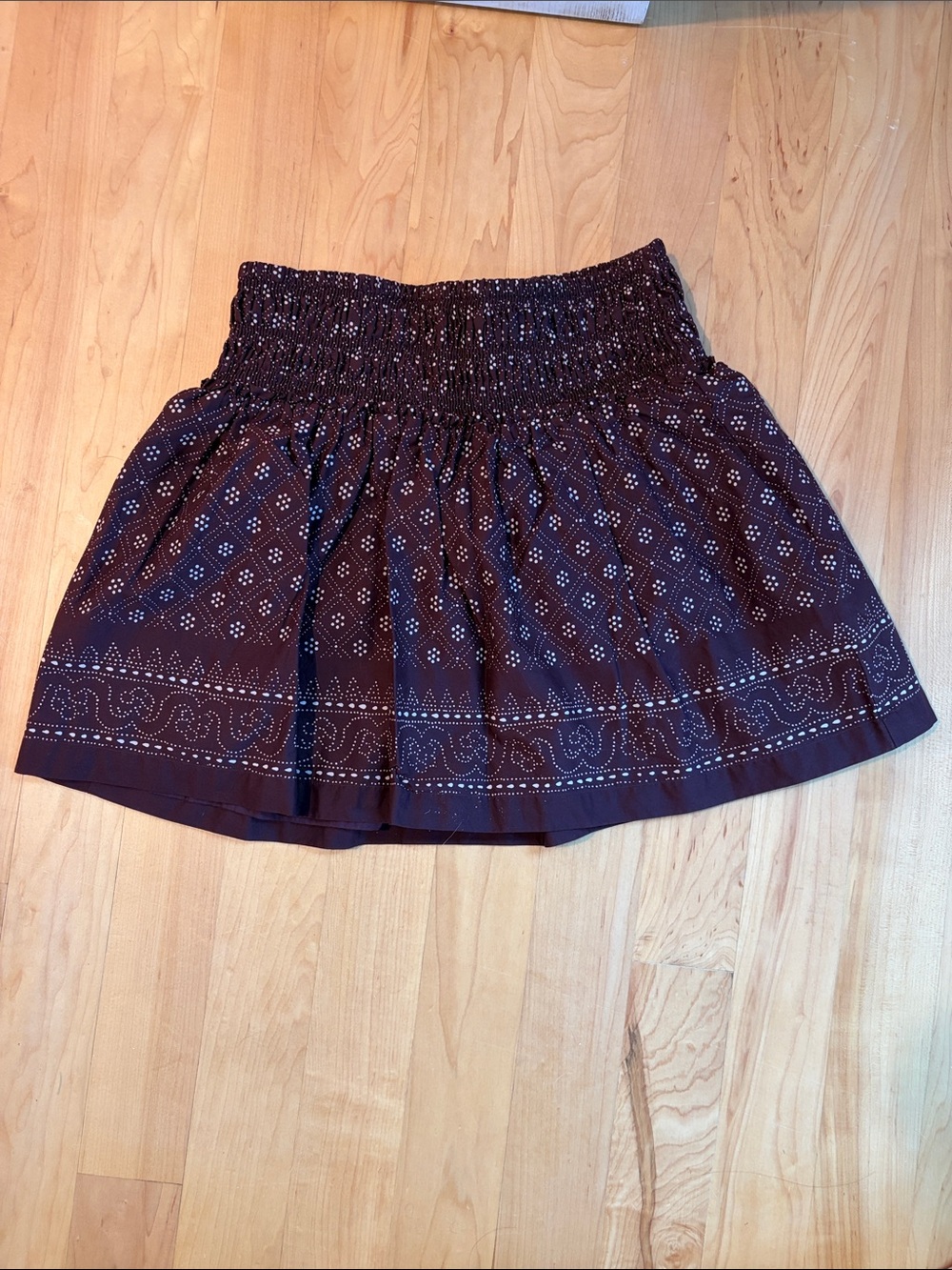 Madewell Dark Brown Diamond Print Smocked Mini Skirt
